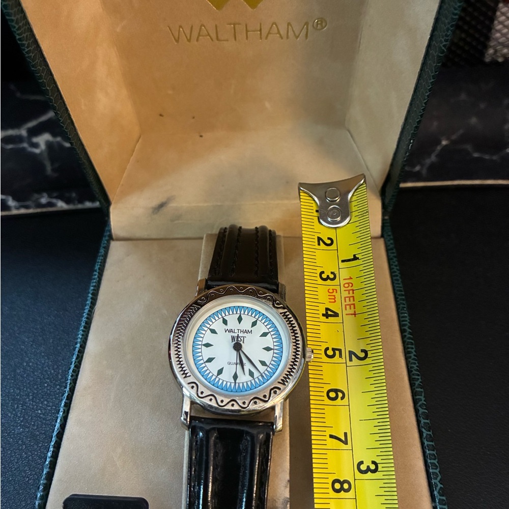 Waltham Black Leather Strap Watch NEEDS BATTERY